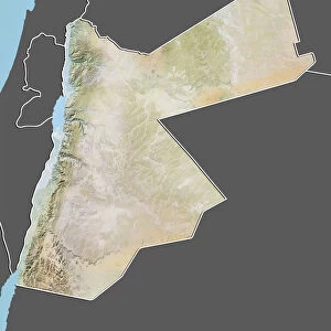 Jordan, Relief Map With Border and Mask