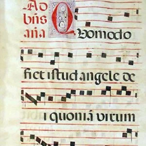 Leaf of Antiphonal or Choir Missal on vellum. Notation is on the five-line stave as used today