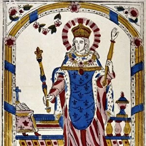Louis IX (St Louis) 1215-1270, king of France from 1226. 19th century French coloured woodcut