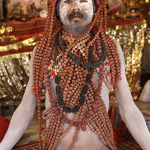Naga sadhu in his akhara at the Kumbh Mela in Hardwar