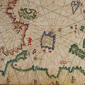 Nautical chart of Aegean Sea, the Island of Lemnos, third chart, from a nautical atlas of the Mediterranean Sea in three charts, by Pietro Giovanni Prunus, 1651