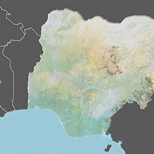 Nigeria, Relief Map With Border and Mask