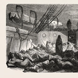 The night on the vessel. engraving 1855