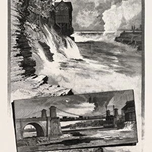 Ottawa, Chaudiere Falls, and Suspension Bridge, Canada, Nineteenth Century Engraving