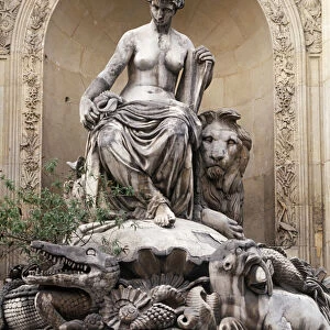 Paris, ss, Fontaine Cuvier, semi-naked female figure with lion and heads of reptiles 1840A