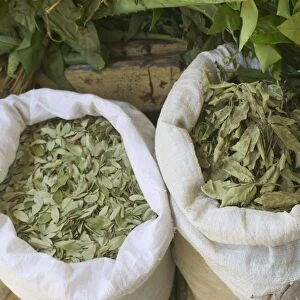 Peru, Chiclayo, Mercado de Brujos (Witches Market), sacks of dried leaves