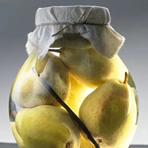 Preserved pears in airtight glass jar