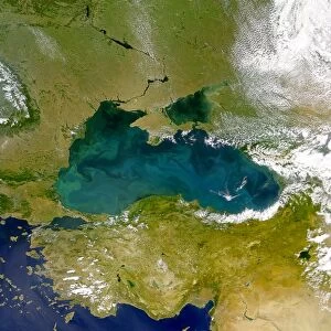 Satellite view of the land mass of Turkey and the Black Sea