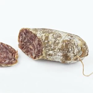 Sliced Italian cacciatorini salami
