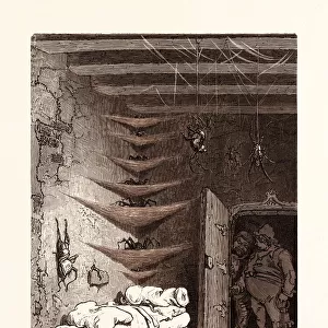 THE SPARE BED AT THE CROCODILE, BY GUSTAVE DORE. a scene from the Legend of Croquemitaine