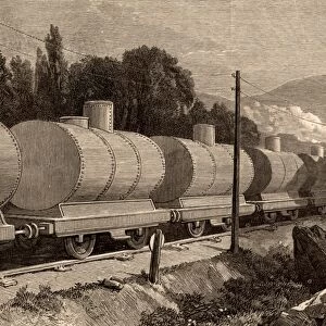 A train of tankers carrying oil from the Nobel Brothers oil wells at Baku (Baky or Baki)