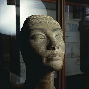 Unfinished brown quartzite head of Queen Nefertiti from New Kingdom
