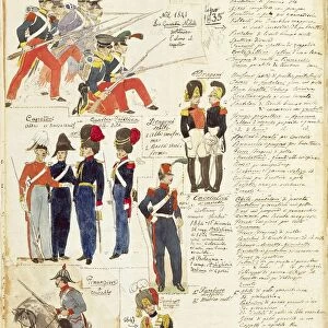 Various uniforms of the Papal States, 1844-1845. Color plate by Cenni Quinto