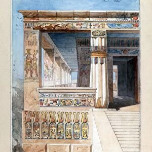 Watercolour of part of an Ancient Egyptian temple. Nestor l Hote (1804-1842)