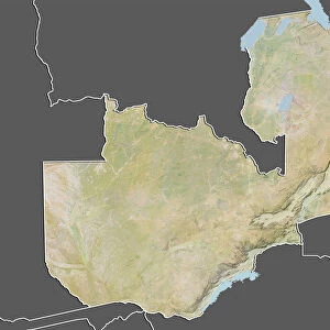Zambia, Relief Map With Border and Mask