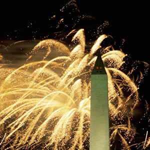 The Washington Monument and fireworks, 4th of July