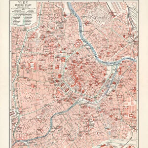 City map of Vienna, capital of Austria, lithograph, published 1897