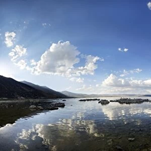 Cloudy sky reflected in the water of the Sees Mono Lake, Mono Lake, Lee Vining, California, United States