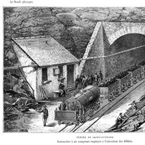 Compressed air engine at mine engraving 1881