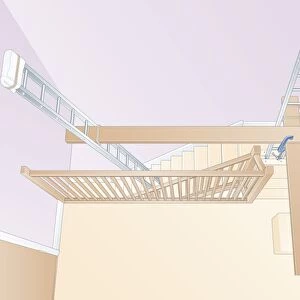 Digital illustration of stairwell platform