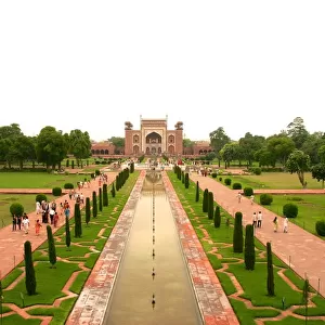 Gardens and the great gate from Taj Mahal