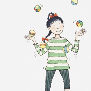 Illustration of girl juggling balls