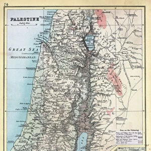 Old Antique map of Palestine with detail of Jerusalem, 1890s, 19th Century