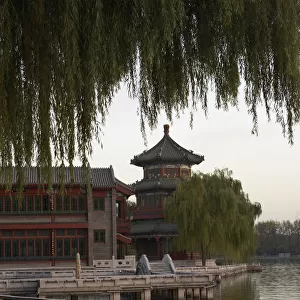 A pagoda along a lake