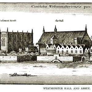 Seventeenth century view over the River Thames to Parliament House, Westminster Hall and Westminster Abbey