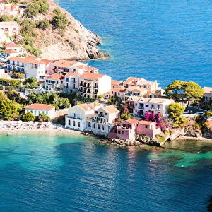 Town of Assos with colorful houses on the mediterranean sea, Greece