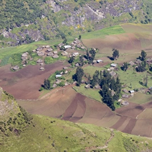 Village and cultivated fields in Simien Mountains