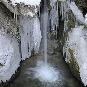 Water and ice at the Mirafaelle waterfalls, Pernitz, Piestingtal valley, Lower Austria, Austria, Europe