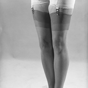 Woman wearing stockings, (B&W), (low section)