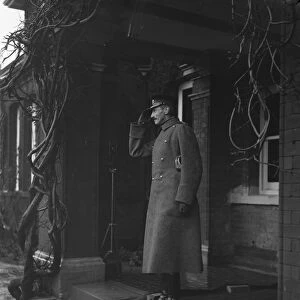 King of Denmark visits the 2nd Buffs at Aldershot. Taking the salute. 5 December 1929
