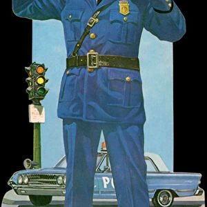 1950s Policeman Directing Traffic, 1953 (screen print)