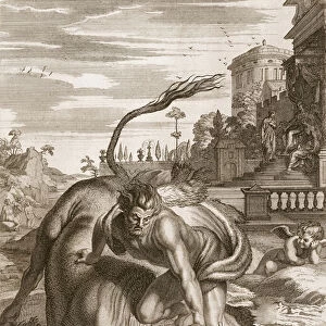 Achelous in the Shape of a Bull is Vanquished by Hercules, 1731 (engraving)