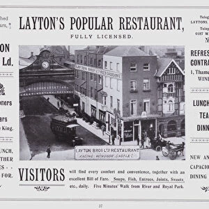 Advertisement for Layton Brothers Restaurant, Windsor, Berkshire (b / w photo)