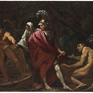 Aeneas and the Cumaean Sibyl presenting the Golden Bough to Charon (oil on canvas)