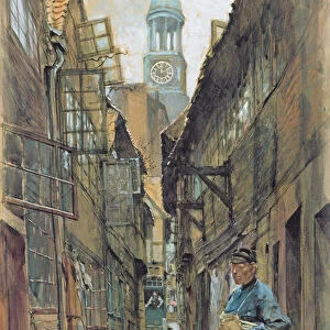 A Back Alley in Hamburg, 1891 (w / c on paper)