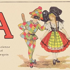 A for Alsatian and Harlequin, around 1920 (print)