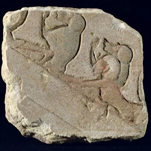 Amenophis IV (Akhenaten) with baboons, New Kingdom (painted stone)