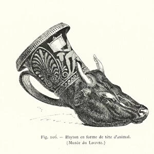 Ancient Greek rhyton in the form of an animals head (litho)