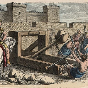 Ancient Rome: Weaponry, Catapult, 1866 (coloured engraving)