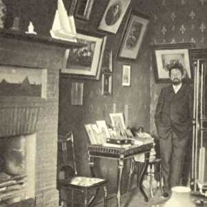Anton Chekhov in his study in Yalta, Crimea, 1900 (b / w photo)