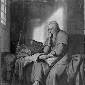 The Apostle Paul in Prison (oil on canvas) (b / w photo)