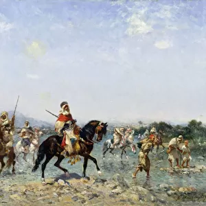 Arab Cavalry Fording a Stream, (oil on canvas)
