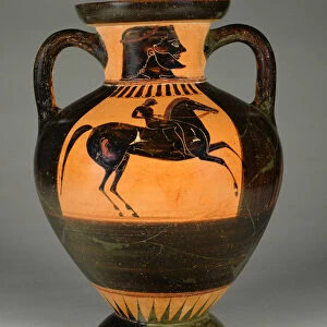 Athenian Attic black-figure amphora with naked rider, c. 570-60 (terracotta)