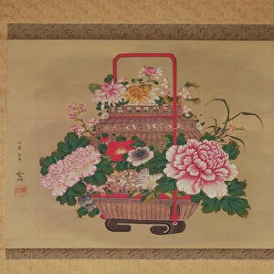 Basket of flowers, 1837 (ink and colours on silk)