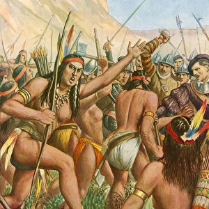 Battle between l Orebana and a tribe of women near the river Amazon