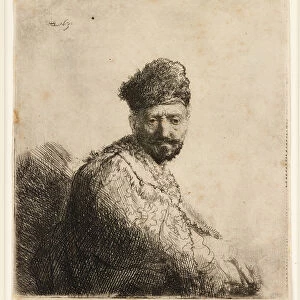Bearded man in furred oriental cap: the artists father, 1631 (etching)
